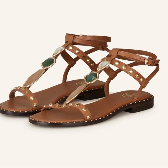 🔹️ASH 🔹️penny Cinnamon Leather Studded Ankle Strap Sandals